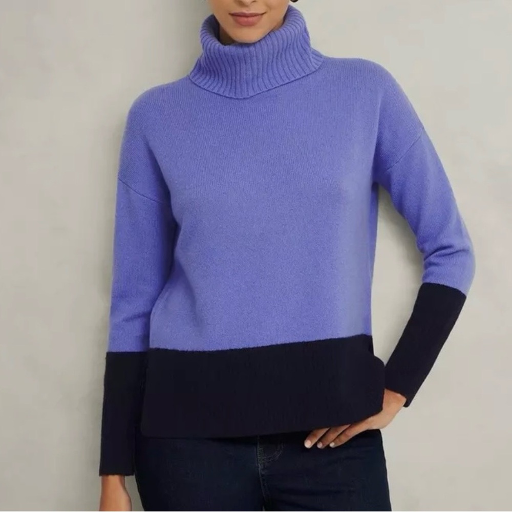 Hobbs Melodie Wool Blend Sweater Blue and Black Size M